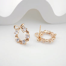 Load image into Gallery viewer, Oval Bow Pave CZ Earring Post, 18K Gold Plated, S925 Silver Pin Nickel Free Earrings, Hypoallergenic Earring Findings ZX213