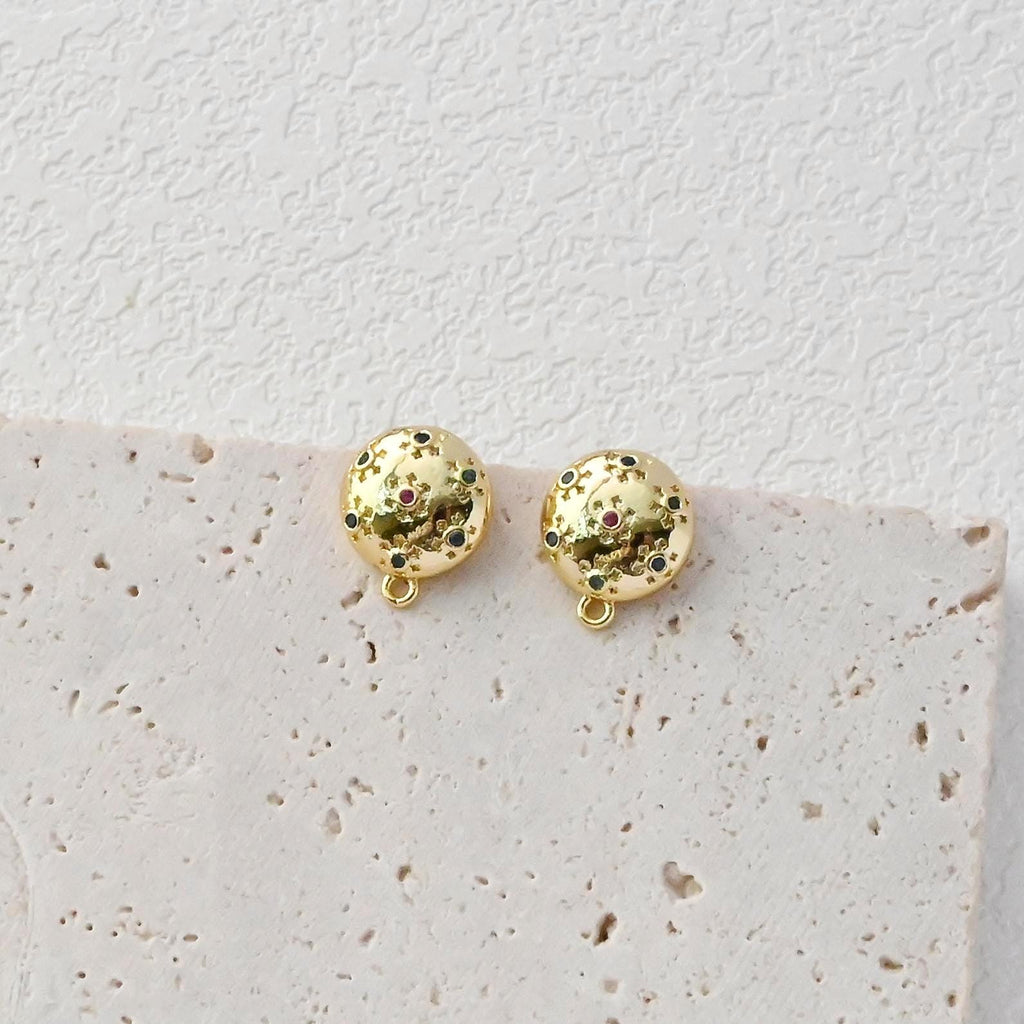 Pendientes de poste redondos, 10,8 x 9 mm, chapados en oro de 18 quilates, con aro, pavé de circonitas arcoíris, hipoalergénicos, accesorios para pendientes D0401