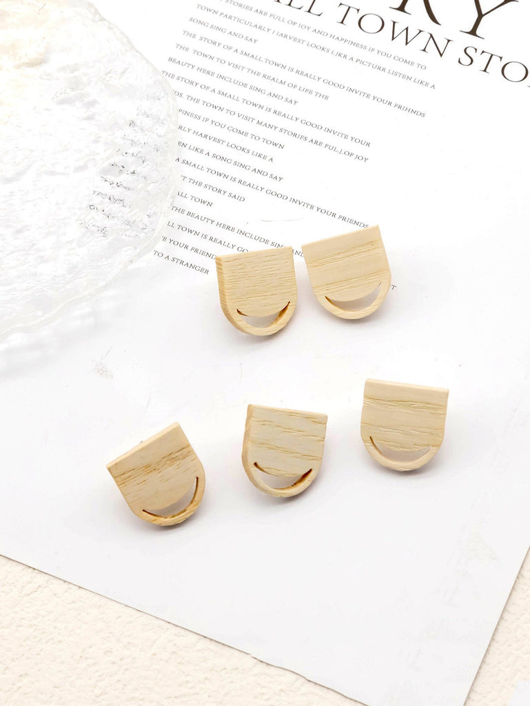 4PCS Wood Earrings, Smiley Face Shape Wooden Earrings for women, Reclaimed Walnut Wood, Geometric Statement Earrings Finding JT918