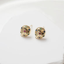Load image into Gallery viewer, Round Pave Colored CZ Earring Post, S925 Silver Pin, 14K Gold/Silver Plated, Nickel Free Earrings, Irregular Shape Ear Stud with Loop GZ109