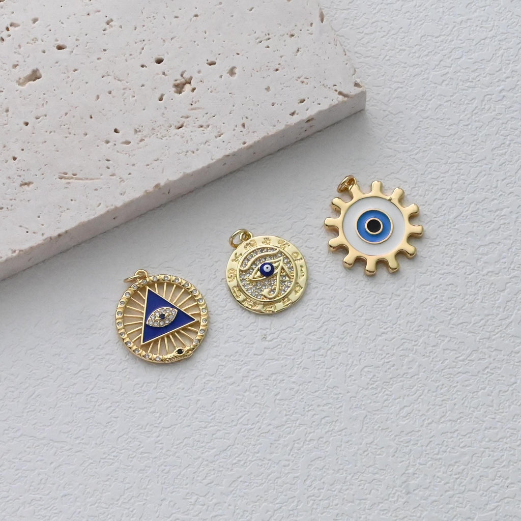 Dije de ojo turco cúbico, colgante redondo con pavé de circonitas cúbicas bañado en oro de 18 quilates, dije para hacer collares, accesorios de joyería S1302