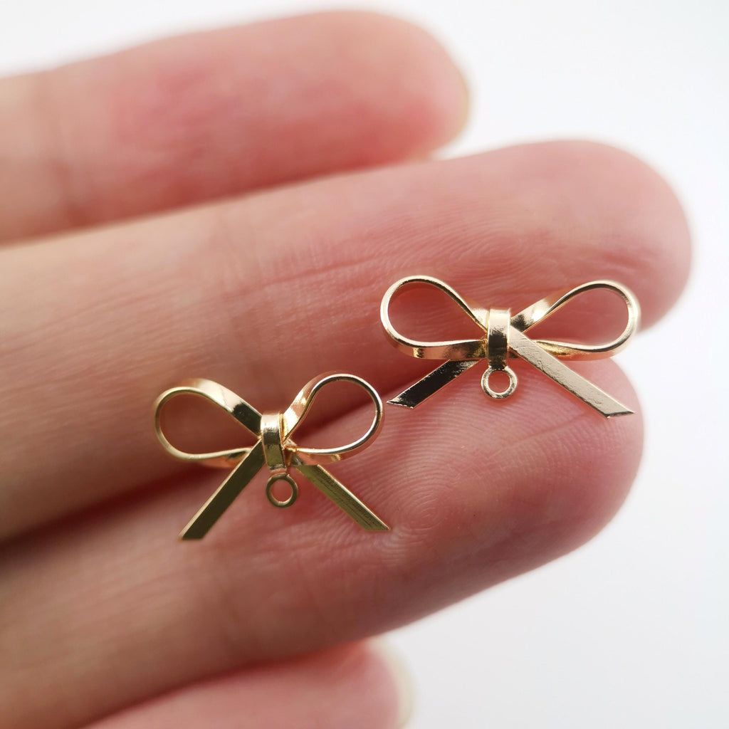 4pcs Gold Bow Earring Post With Loop, S925 Silver Ear Pin Nickel Free Earrings, Bowtie Ear Stud Loop, Hypoallergenic Earring Findings Z016