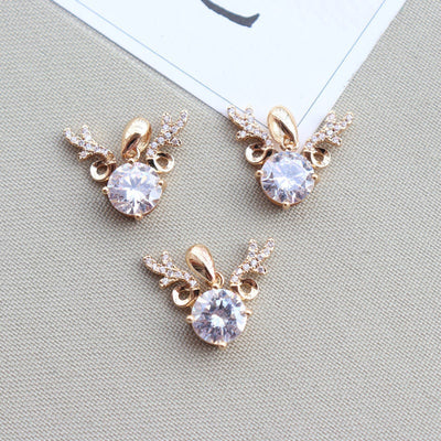 10pcs CZ Pave Small Deer Charm, Cubic Zircon Crystal Pendant, Bracelet Necklace Pendant, 14K Real Gold Plated, Jewelry Findings JY074-F217