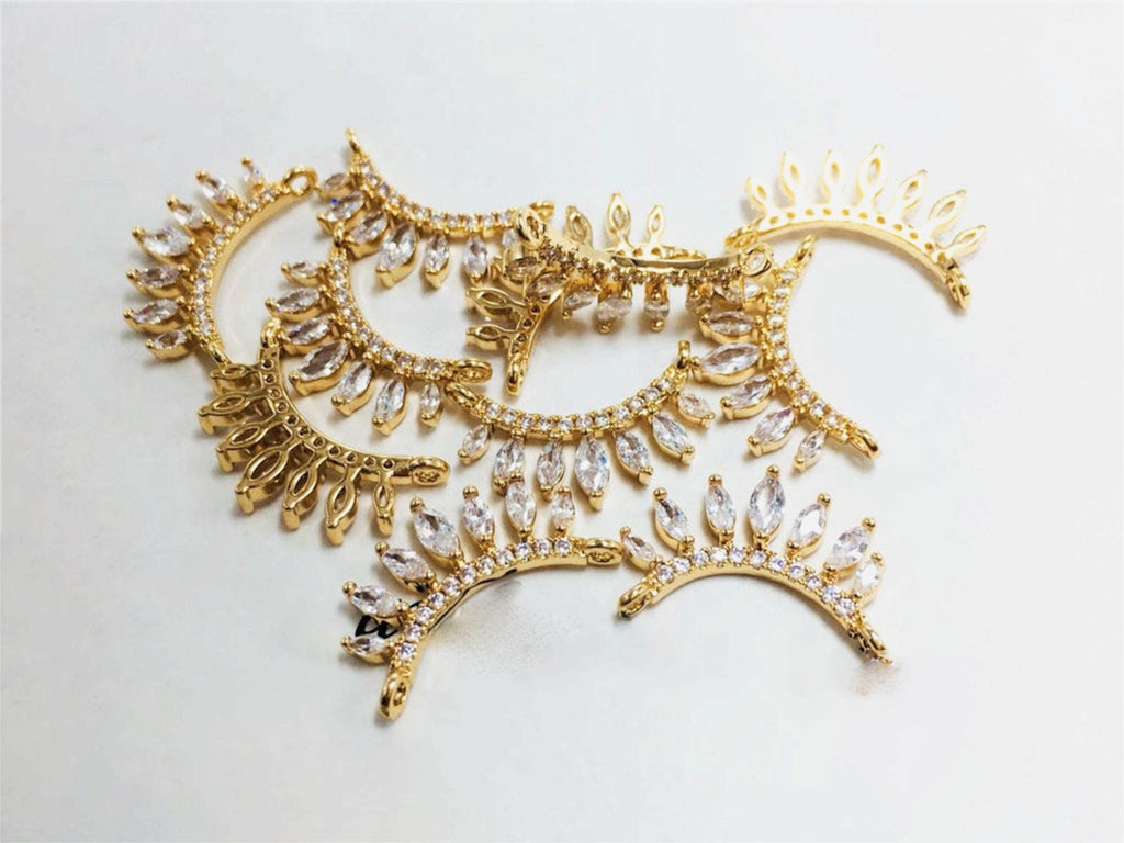 CZ Pave Crown-shaped Charm, Cubic Zircon Crystal Pendant, Bracelet Necklace Pendant, 14K Real Gold Plated, Jewelry Findings STG009-F109