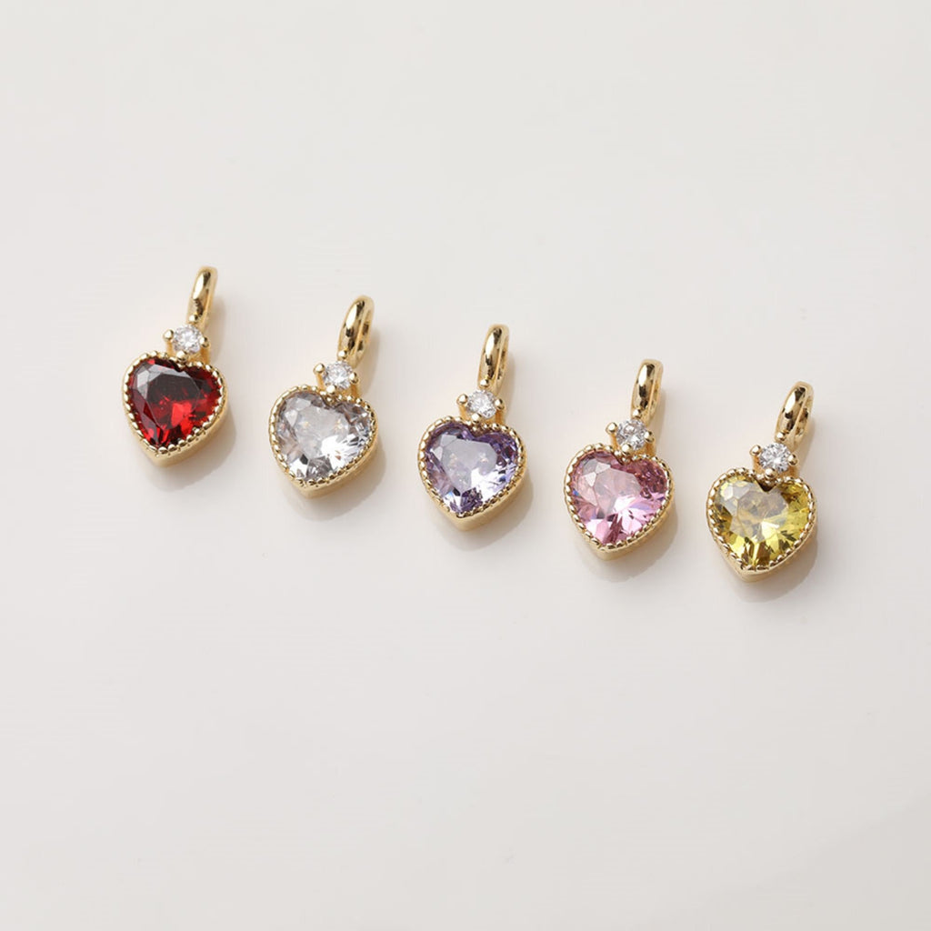 Dijes de corazón de oro, pavé de circonitas arcoíris, chapado en oro de 14 quilates, colgante de amor, colgantes para hacer collares, accesorios de joyería GZ401