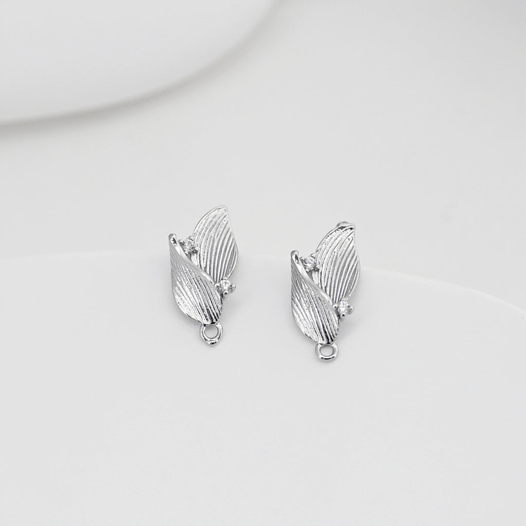 Poste para pendientes de hoja, pendiente de botón de latón chapado en oro auténtico de 18 quilates con aro, pavé de circonitas, pasador de plata S925, sin níquel, fornitura para pendientes D0435