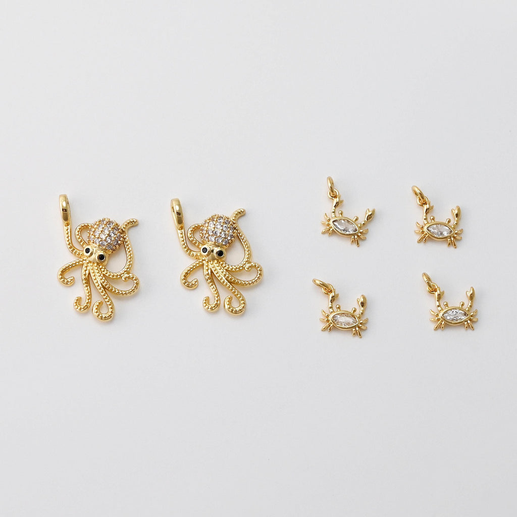 Octopus Charms, Crab Charms, 18K Gold Plated Cubic Micro CZ Pave Charms, Octopus Pendant for Necklace Jewelry Findings