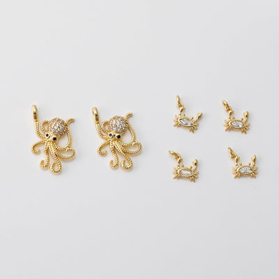 Octopus Charms, Crab Charms, 18K Gold Plated Cubic Micro CZ Pave Charms, Octopus Pendant for Necklace Jewelry Findings