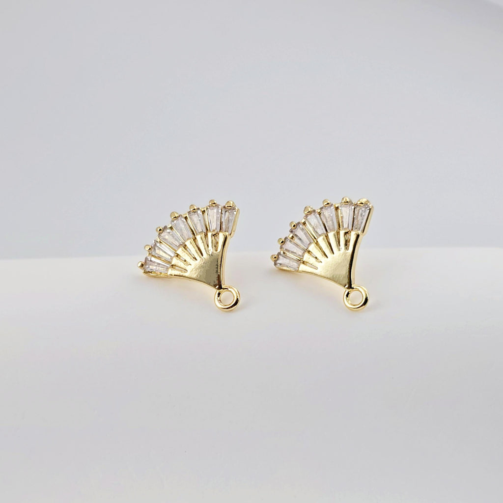 Cubic Zirconia Flower Post Earrings, Gold Plated Earring Post with Loop, Hypoallergenic, Handmade Earring Finding,DIY Earring Supplies D0256