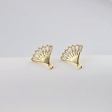 Load image into Gallery viewer, Cubic Zirconia Flower Post Earrings, Gold Plated Earring Post with Loop, Hypoallergenic, Handmade Earring Finding,DIY Earring Supplies D0256