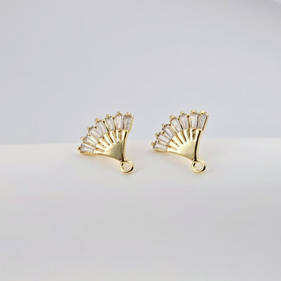 Cubic Zirconia Flower Post Earrings, Gold Plated Earring Post with Loop, Hypoallergenic, Handmade Earring Finding,DIY Earring Supplies D0256