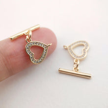 Load image into Gallery viewer, Four Leaf Clover/Circle/Heart OT Toggle Clasps, 18K Gold Plated OT Buckle, CZ Pave, Necklace Closure, Connectors Clasps, ZX051