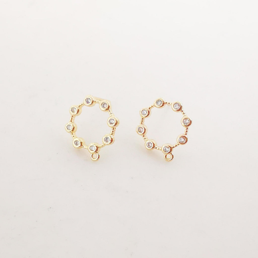 4PCS Circle Ear Post with Loops, S925 Silver Ear Pin Nickel Free, Micro CZ Pave, 13mm, 18K Gold Plated Circle Stud Earring Finding ZX047