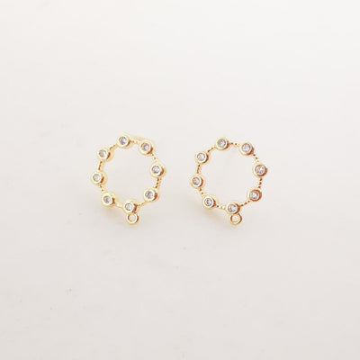 4 pendientes circulares con pasadores, de plata S925 sin níquel, con micro pavé de circonitas cúbicas, de 13 mm, chapados en oro de 18 quilates, ZX047