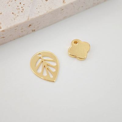 10PCS Four Leaf Clover Charms, 18K Shiny Gold Plated Charm, Lucky Charm, Bracelet Making Pendant, Jewelry Findings S327