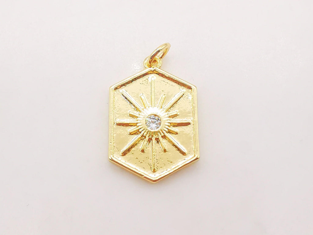 Dije de sol dorado, colgante de sol cúbico, chapado en oro brillante de 18 quilates con micro pavé de circonitas cúbicas, 22 x 15 mm, para hacer collares, accesorios de joyería S121