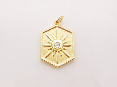 Dije de sol dorado, colgante de sol cúbico, chapado en oro brillante de 18 quilates con micro pavé de circonitas cúbicas, 22 x 15 mm, para hacer collares, accesorios de joyería S121