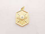 Gold Sun Charm, Cubic Sunshine Pendant, 18K Shiny Gold Plated Micro CZ Pave, 22x15mm, Necklace Making Charm, Jewelry Findings S121