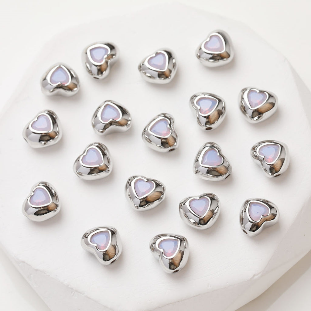 Heart Spacer Beads, 14K Gold, Silver Plated, CZ Pave Beads, Heart Pendant, Jewelry Making Supplies GZ413