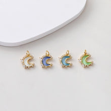Load image into Gallery viewer, Tiny Moon Charms, Crystal Moon Pendant, CZ Pave Charm, 18K Gold Plated Moon Pendant, For Necklace And Earring Making, Jewelry Findings S1391