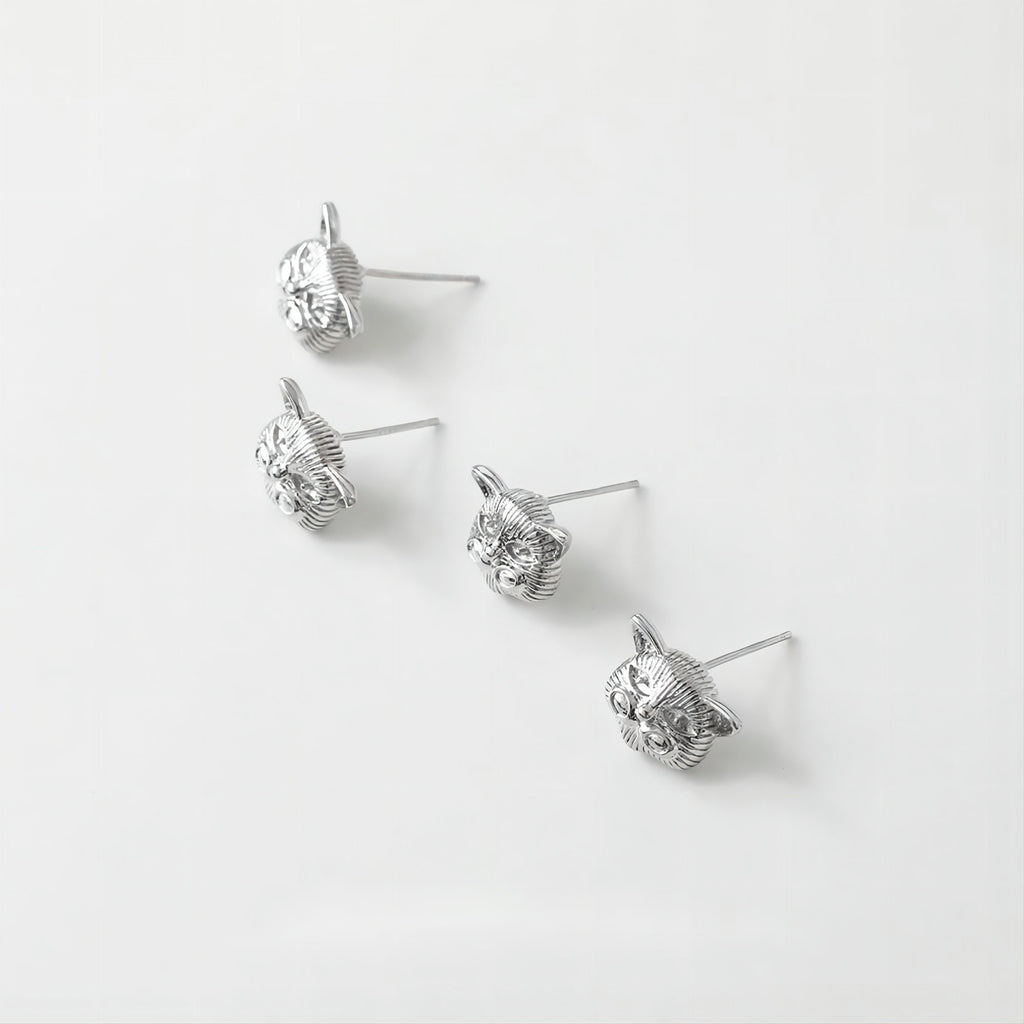 Pendientes de gato con pasador, oro/plata de 14 quilates, plata S925, sin níquel, con forma de animal y aro GE029