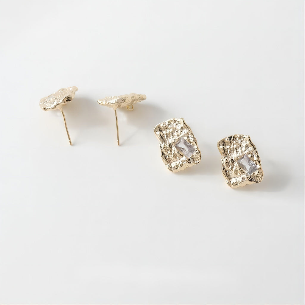 قرط أذن مربع غير منتظم مع حلقة، ذهبي/فضي، أقراط فضة S925 خالية من النيكل، نتائج قرط مضادة للحساسية GE043