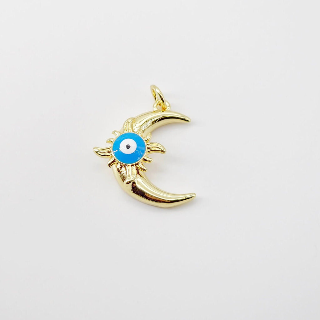 Cubic Crescent Moon Charm, 18K Gold Plated Moon Pendant, Micro CZ Pave OX Horn Charms, Jewelry Findings S20698