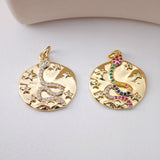 Snake Charm, Dainty CZ Pave, Round Pendant, 18K Gold Plated, Snake Pendant, Bracelet Necklace Making Charm, Jewelry Finding S1213