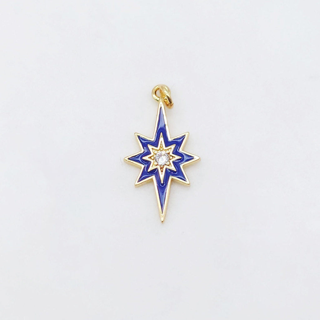 Multicolor Enamel Star Charm, 18K Gold Plated Star Pendant, 21mm, Necklace Bracelet Making Pendant S20495