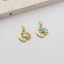 Load image into Gallery viewer, CZ Pave Moon and Star Charm, Cubic Zircon Pendant, CZ Earring Charms,  Real Gold Plated Earring Charms, Jewelry Findings S1285