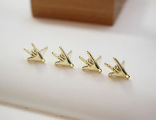 Load image into Gallery viewer, 14K Gold Gesture Earring Post With Loop, Rock &#39;n&#39; Roll, Yeah, S925 Silver Ear Pin Nickel Free, Hypoallergenic Earring Findings BB083