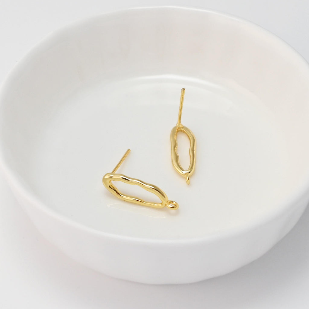 Irregular Earrings Post With Loop, Geometric, 18K Gold Plated, Nickel Free, S925 Silver Pin, Ear Stud Hypoallergenic Earring Findings D0472