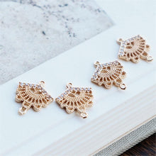 Load image into Gallery viewer, CZ Pave Fan Shape Charm, Cubic Zircon Fan Connector, CZ Earring Charms,Real Gold Plated Brass Earring Charms, Jewelry Findings JY029-F017