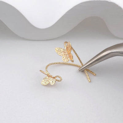 Butterfly Ear Hooks, 14K Gold Earring Earring findings with loop, Frosted Fish Hooks, Ear Wires for Jewelry Making ZX316