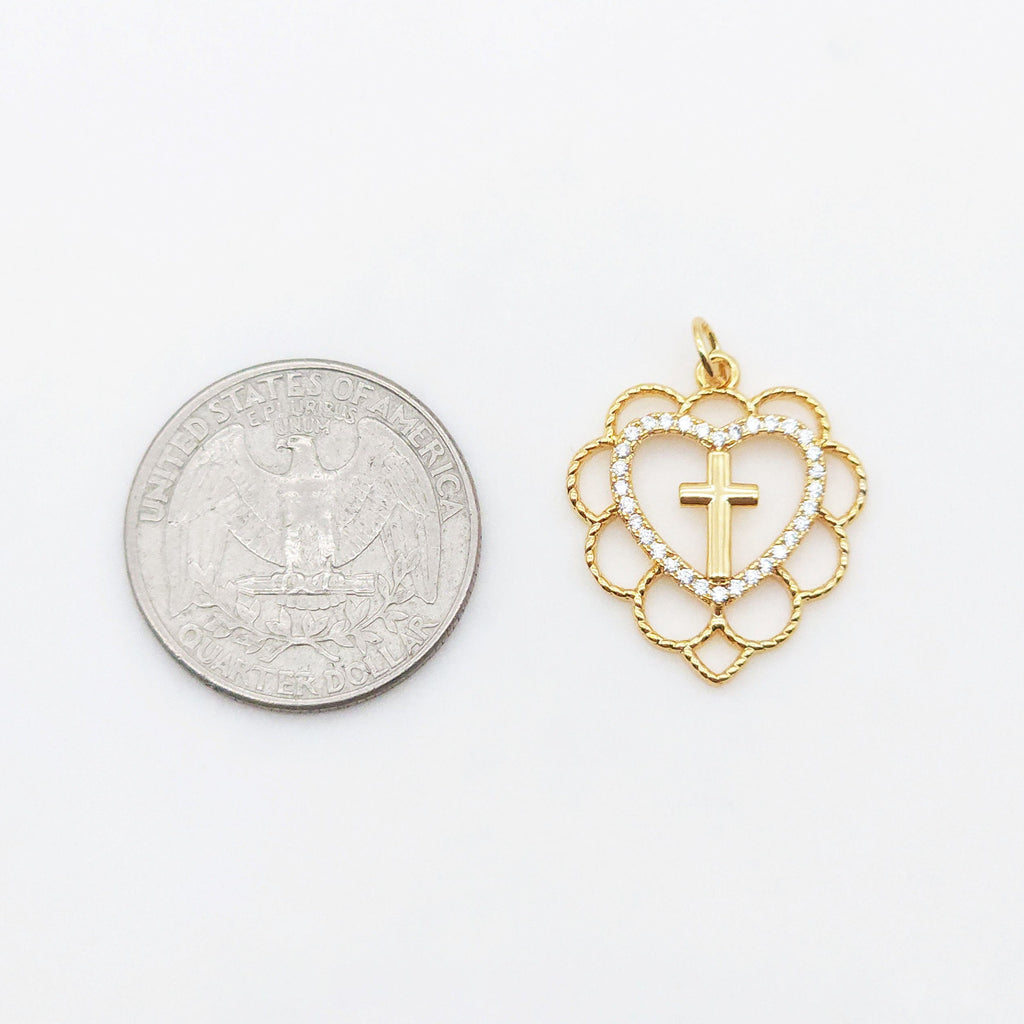 Cubic Heart Charms, 18K Gold Plated CZ Pave Love Charms, Bracelet Necklace Making Pendants, Jewelry Findings S20551