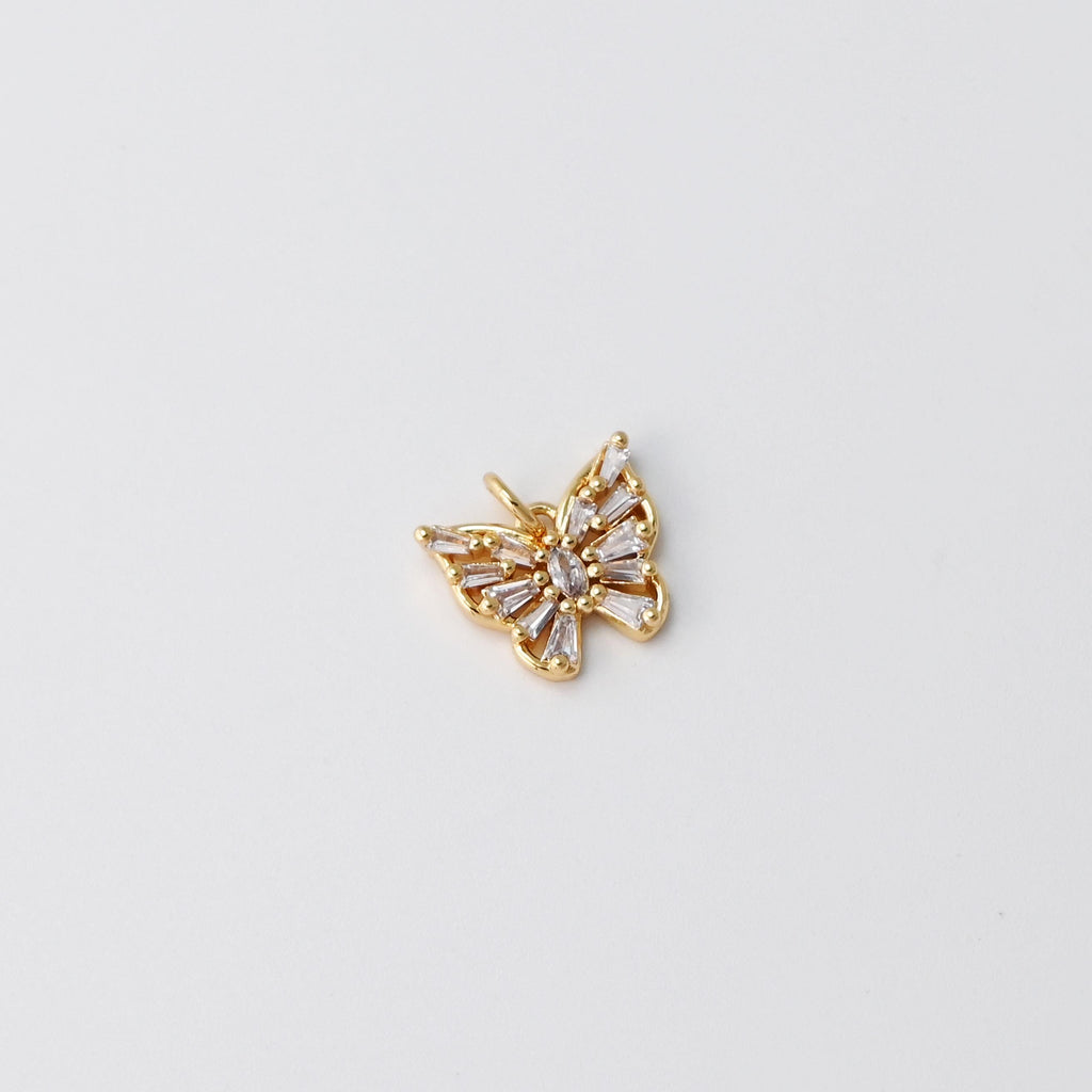 Butterfly Charm, 18K Gold Plated Pave Pendant, Cubic Animal Charm, 14mm, Necklace Jewelry Finding S943