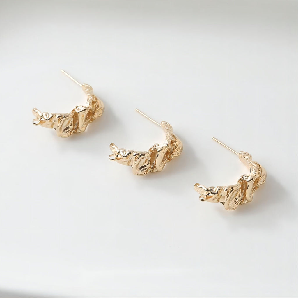 C Shape Irregular Earrings Post, 14K Gold, S925 Silver Ear Pin Nickel Free Earrings, Ear Stud Hypoallergenic Earring Findings GE077-D0014