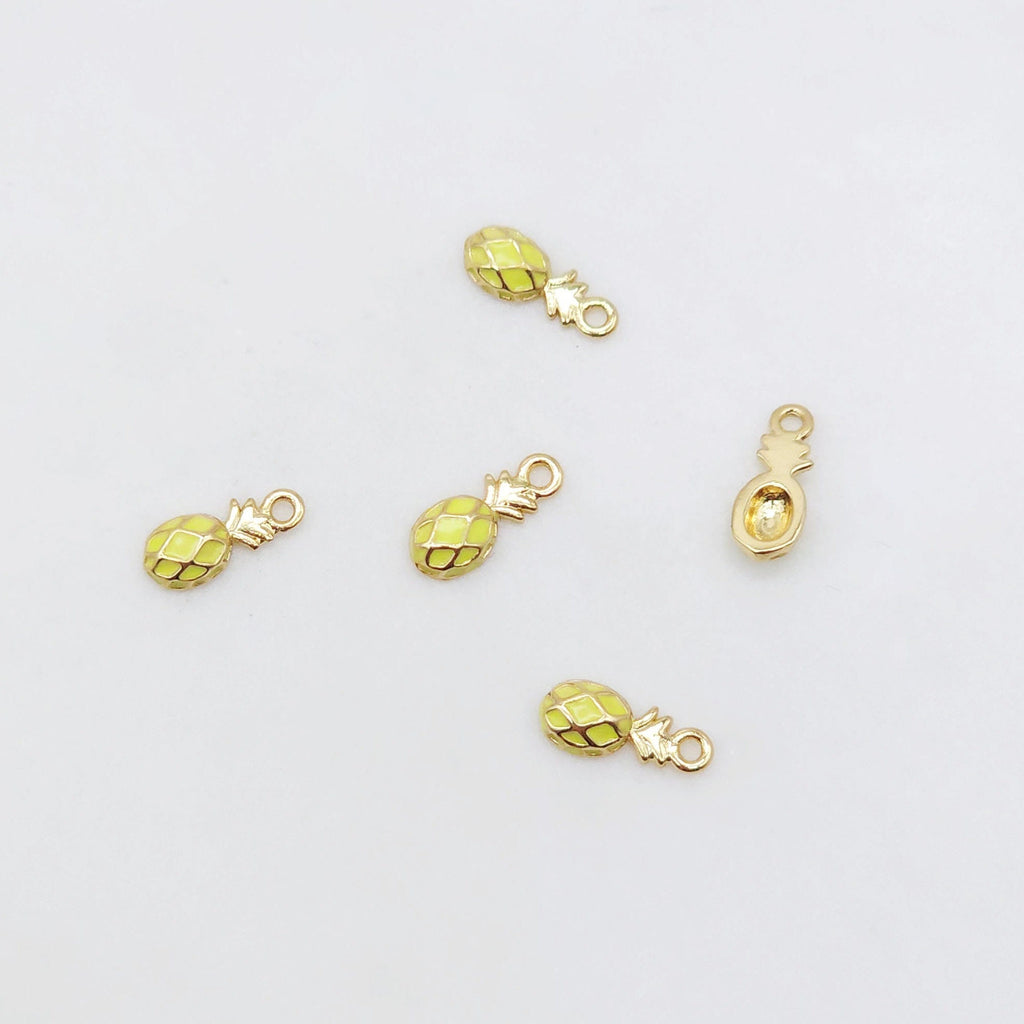 Tiny Pineapple Charms, 9.5x4mm, 18K Gold Plated, Enamel Charms, Fruit Pendant,  Necklace charms, Jewelry Findings S20493