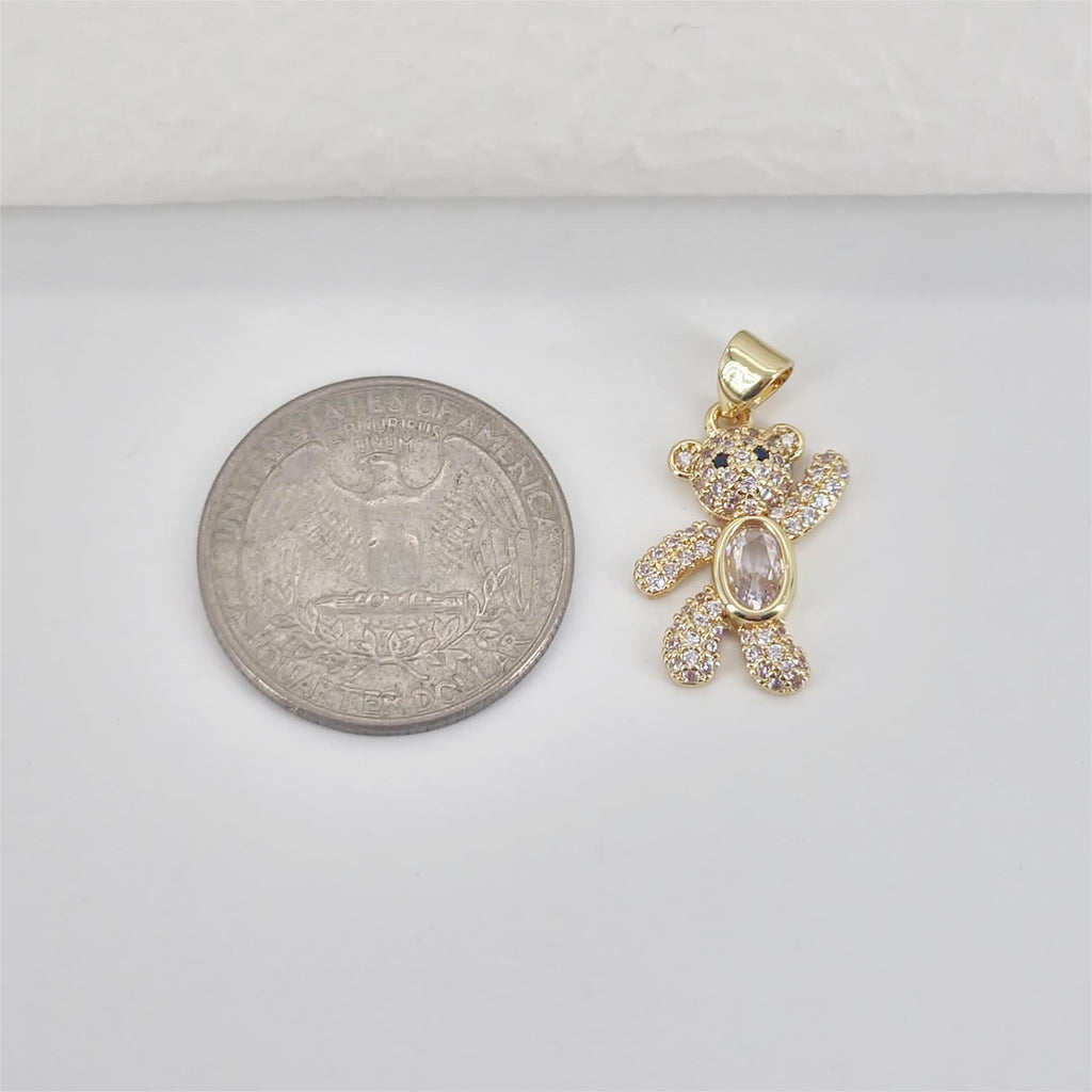 Bear Charm, Pave CZ, 18K Gold Plated Crystal, Teddy Bear Pendant, Rabbit for Jewelry Making S20784