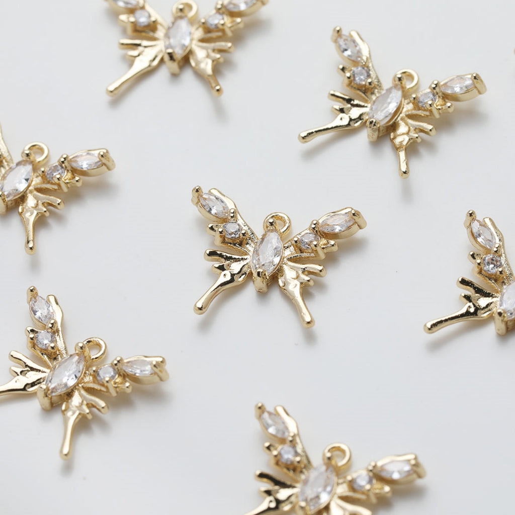 Butterfly Charm, Gold Plated Pave Pendant, Pave CZ, Silver Butterfly, Necklace Jewelry Finding GZ520