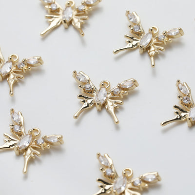 Butterfly Charm, Gold Plated Pave Pendant, Pave CZ, Silver Butterfly, Necklace Jewelry Finding GZ520