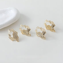 Load image into Gallery viewer, Irregular 14K Gold Pleated Openwork Post with Loop, Gold/Silver, S925 Silver Pin Nickel Free Earrings, Hypoallergenic Earring Findings GE022