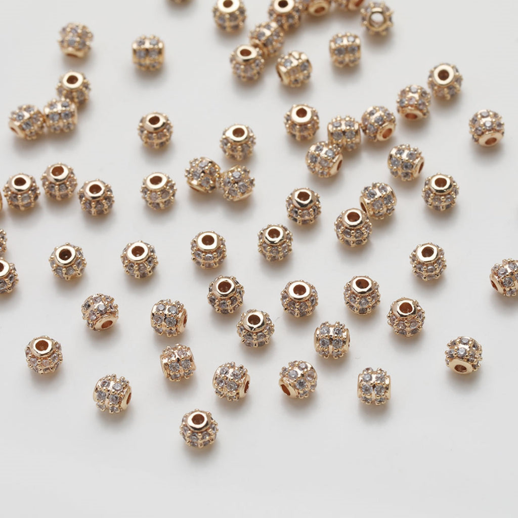 Pave CZ Round Spacer Beads, 14K Gold/Silver Plated,Round Beads, Dainty Earring Making Beads, Jewelry Finding JG070