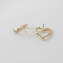 Load image into Gallery viewer, Gold Vintage Heart Earring Post, 24mm, S925 Silver Ear Pin Nickel Free Earrings, Ear Stud Loop, Hypoallergenic Earring Findings GE005