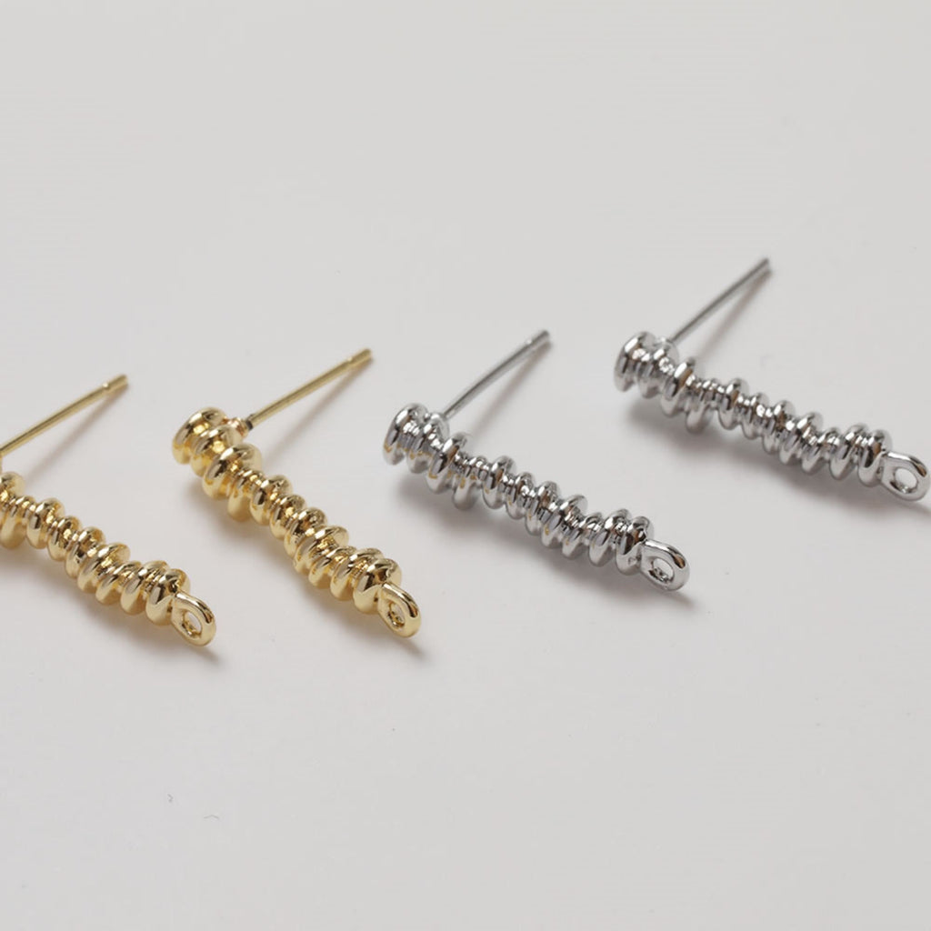Irregular Long Bar Stud Ear Post With Loop, S925 Silver Ear Pin Nickel Free, Gold Ear Stud, Hypoallergenic Earring Findings GZ268-D0481