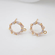 Load image into Gallery viewer, 4PCS Circle Ear Post with Loops, S925 Silver Ear Pin Nickel Free, Micro CZ Pave, 10mm, 18K Gold Plated Circle Stud Earring Finding ZX038