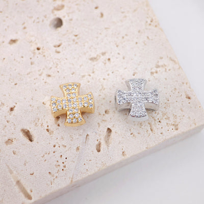 5pcs Cubic Cross Spacer Beads, 18K Gold Plated Micro CZ Pave Charm Bead,  12mm, Bracelet Necklace Making Pendant, Jewelry Finding S201