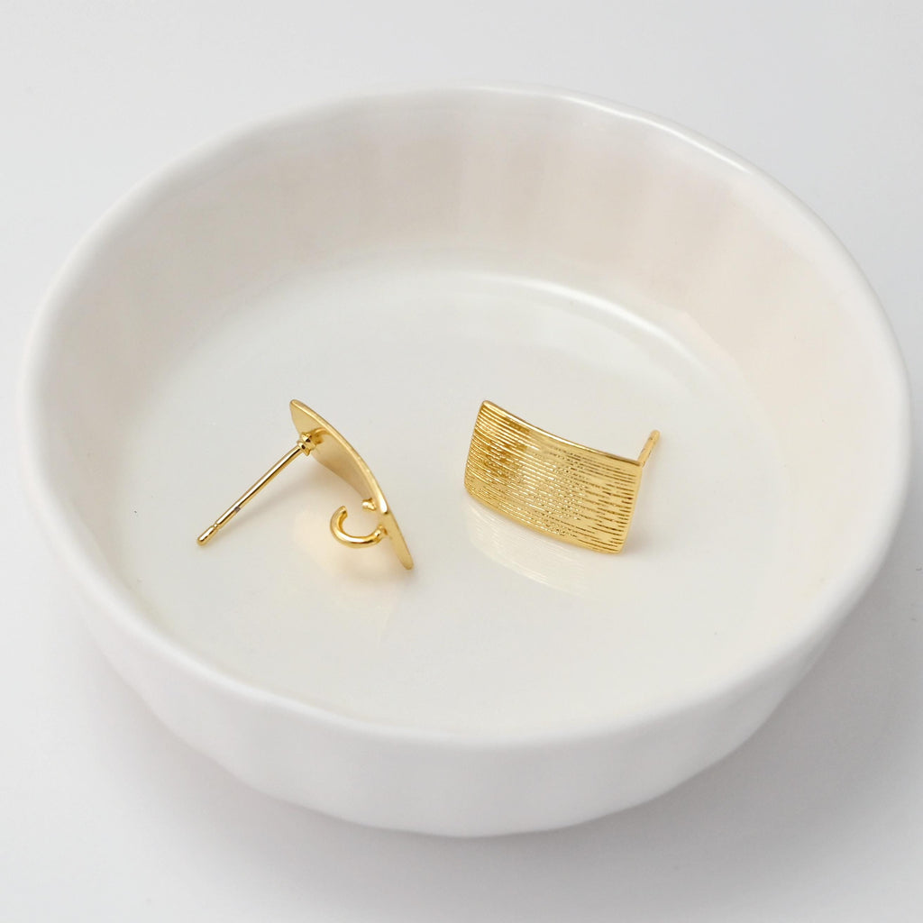 Rectangular Brushed Earrings Post With Loop, 18K Gold Plated, Nickel Free, S925 Silver Pin, Ear Stud Hypoallergenic Earring Findings D0455
