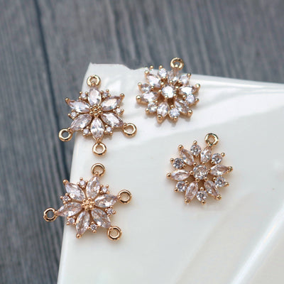 Flower Charm, Cubic Zircon Crystal Flower Pendant, CZ Earring Charms,  Real Gold Plated Brass Earring Charms, Jewelry Findings HL027-F223