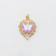 Load image into Gallery viewer, Enamel Butterfly Dangle Pendants, Heart Shape, 18K Gold Plated Enamel Butterfly Pendant, Earring Making Charm, Jewelry Findings S20552